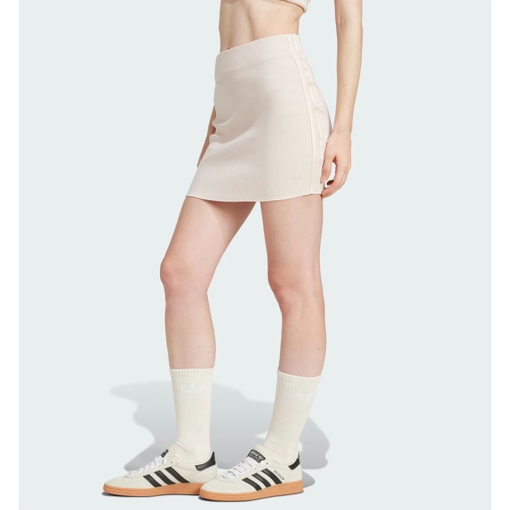 Adidas Originals Women's Slim Fit Elastic Waist Rib Mini Skirt Light Pink Size L